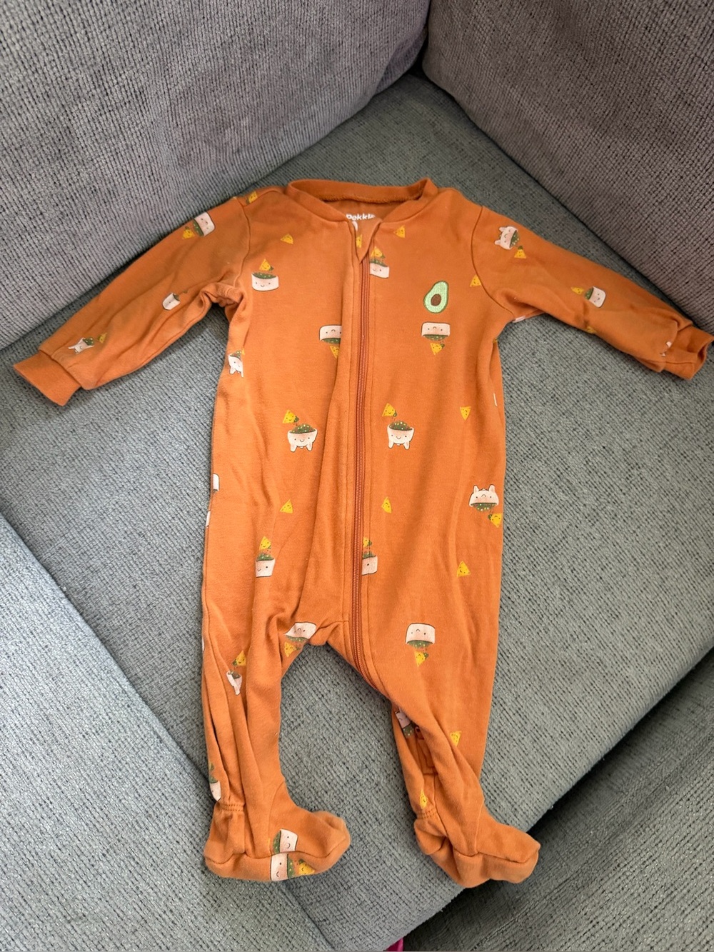 Orange Avocado & Taco Print Kids One-Piece Zip Footed Pajamas